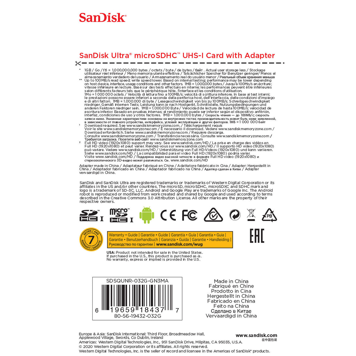 Tarjeta SanDisk 32GB Ultra UHS-I microSDHC con SD Adapter - detalle
