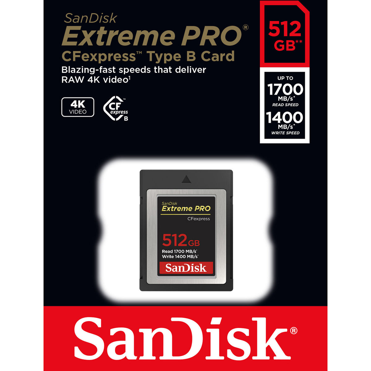 Tarjeta SanDisk 512GB Extreme PRO CFexpress Type B - vista lateral