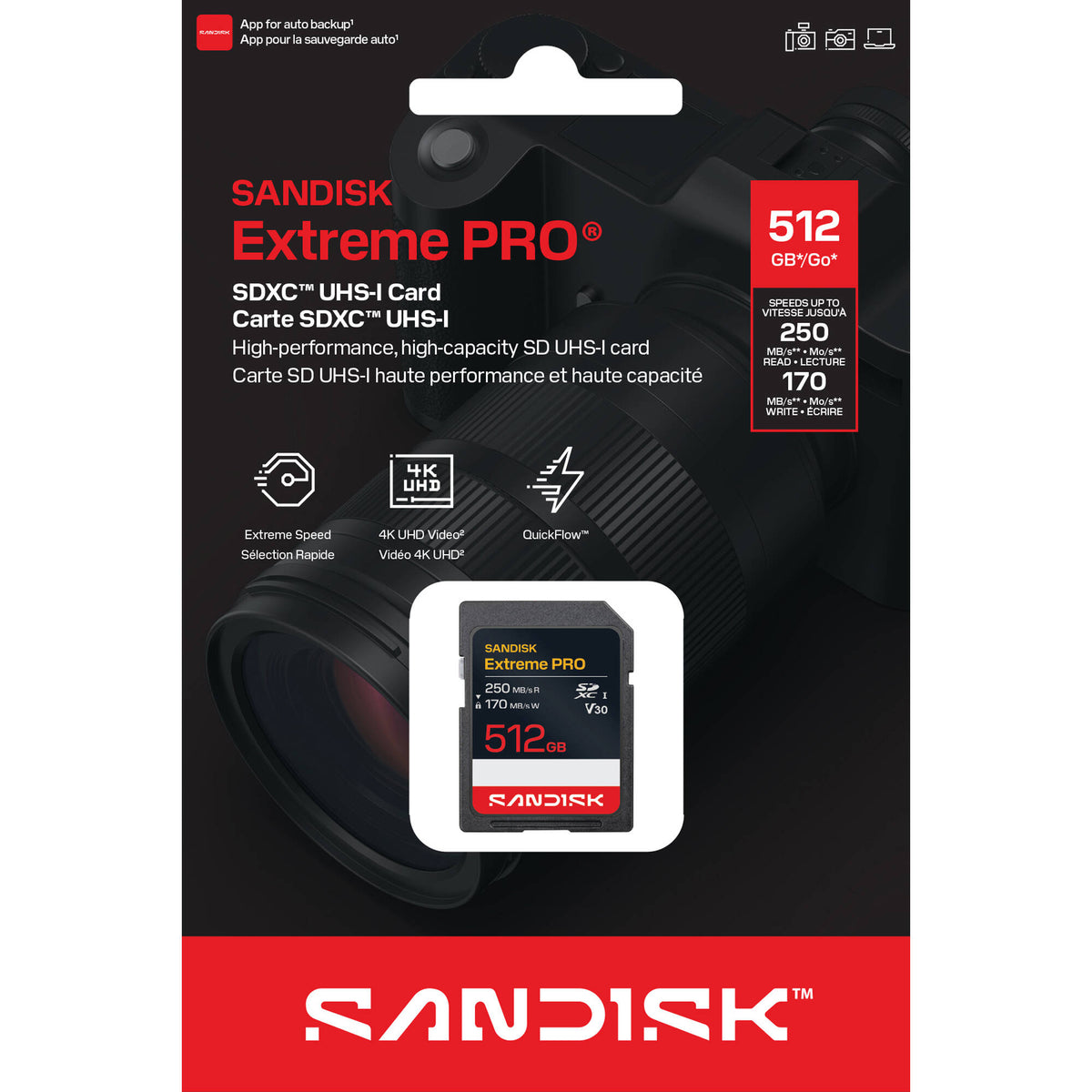 Tarjeta SanDisk 512GB Extreme PRO UHS-I SDXC - vista lateral