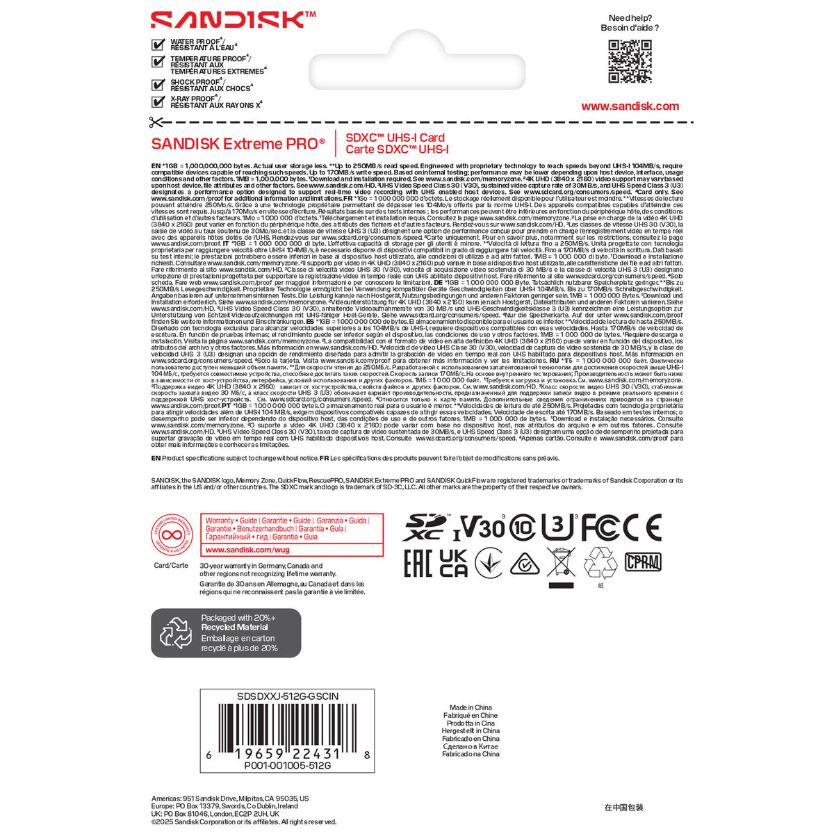 Tarjeta SanDisk 512GB Extreme PRO UHS-I SDXC - puertos y conexiones