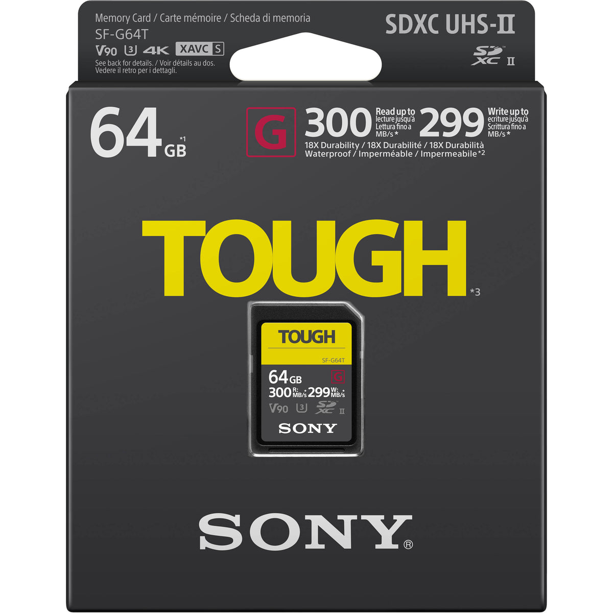 Tarjeta Sony 64GB SF-G TOUGH Serie UHS-II SDXC - vista frontal