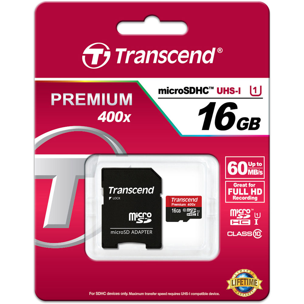 Tarjeta Transcend 16GB Premium microSDHC UHS-I con SD Adapter - vista trasera