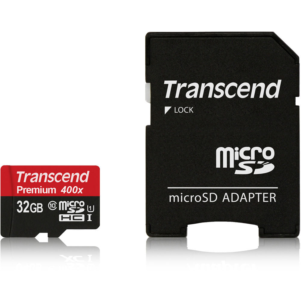 Tarjeta Transcend 32GB Premium microSDHC UHS-I con SD Adapter (2-Pack) - vista frontal