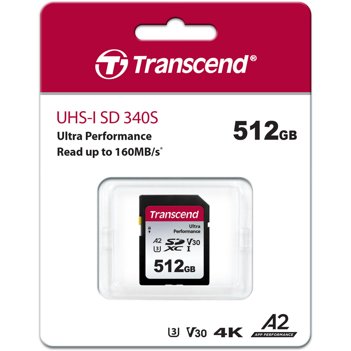Tarjeta Transcend 512GB 340S UHS-I A2 SDXC - vista frontal