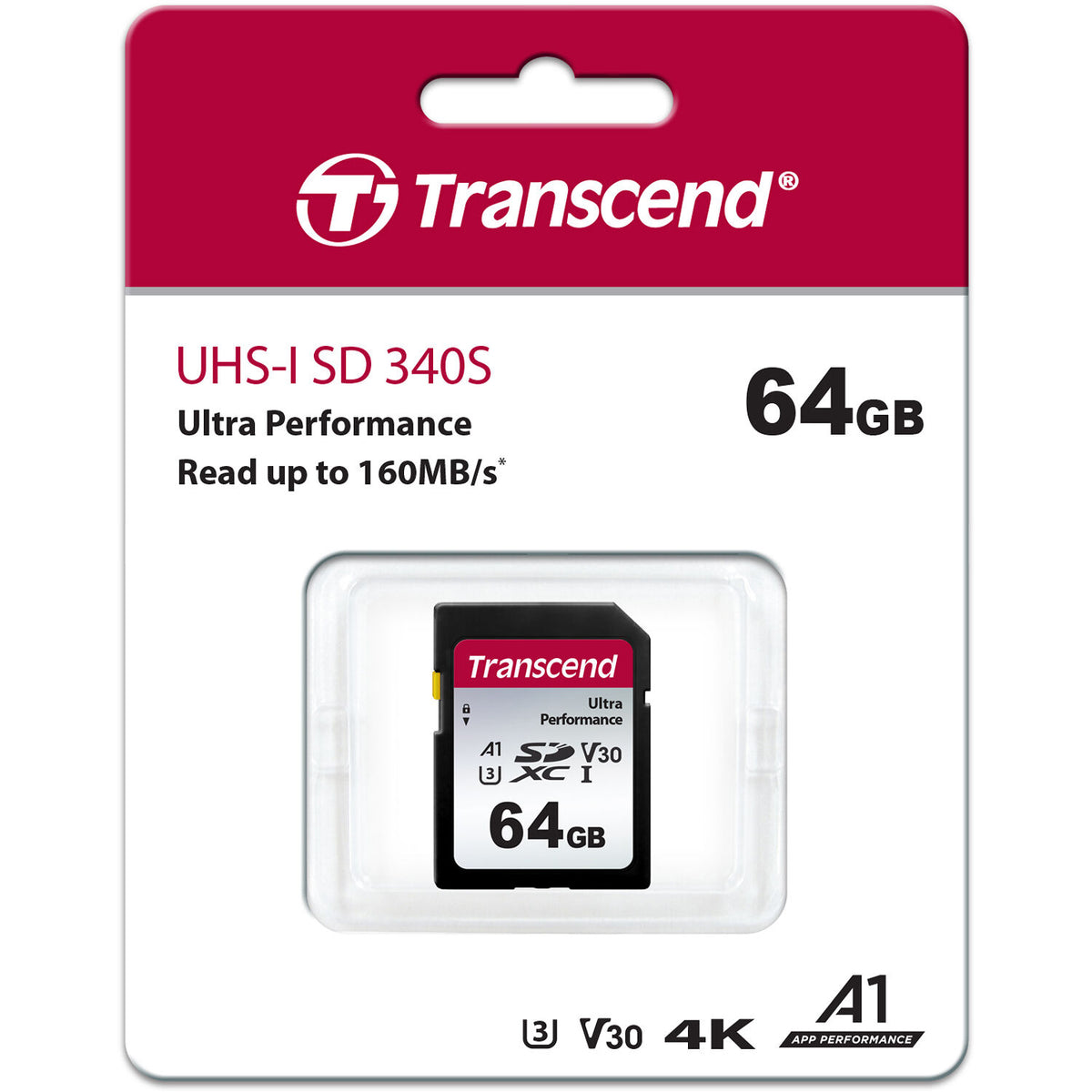 Tarjeta Transcend 64GB 340S UHS-I A1 SDXC - vista frontal