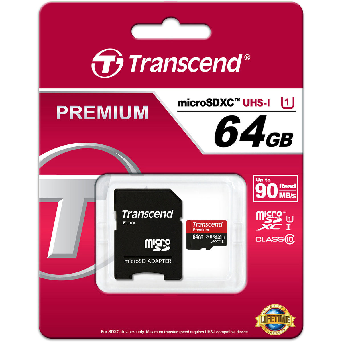 Tarjeta Transcend 64GB Premium microSDXC UHS-I con SD Adapter - vista trasera