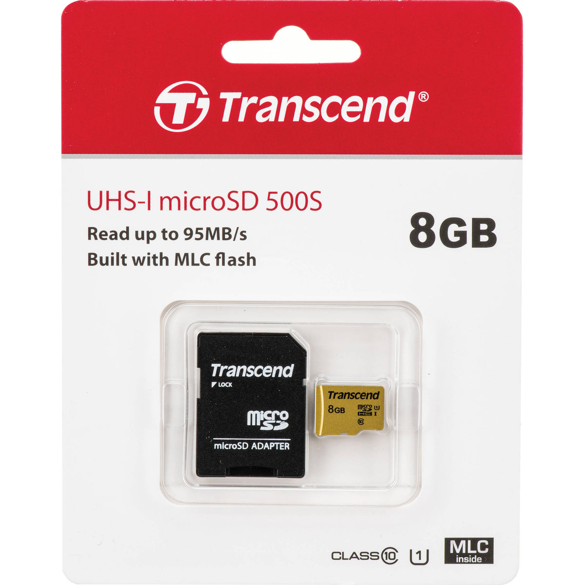 Tarjeta Transcend 8GB 500S UHS-I microSDHC con SD Adapter - vista frontal