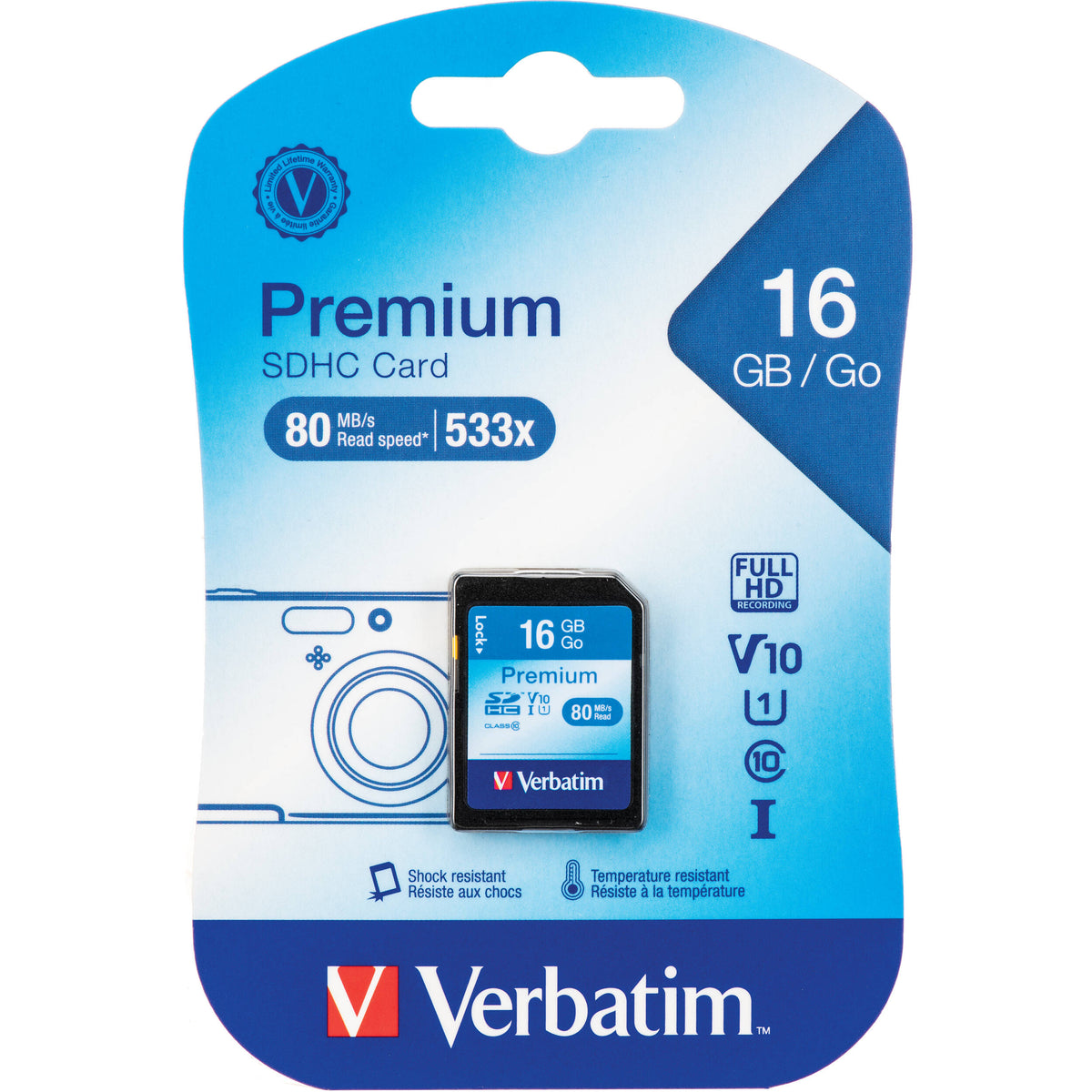 Tarjeta Verbatim 16GB Premium UHS-I SDHC - vista frontal