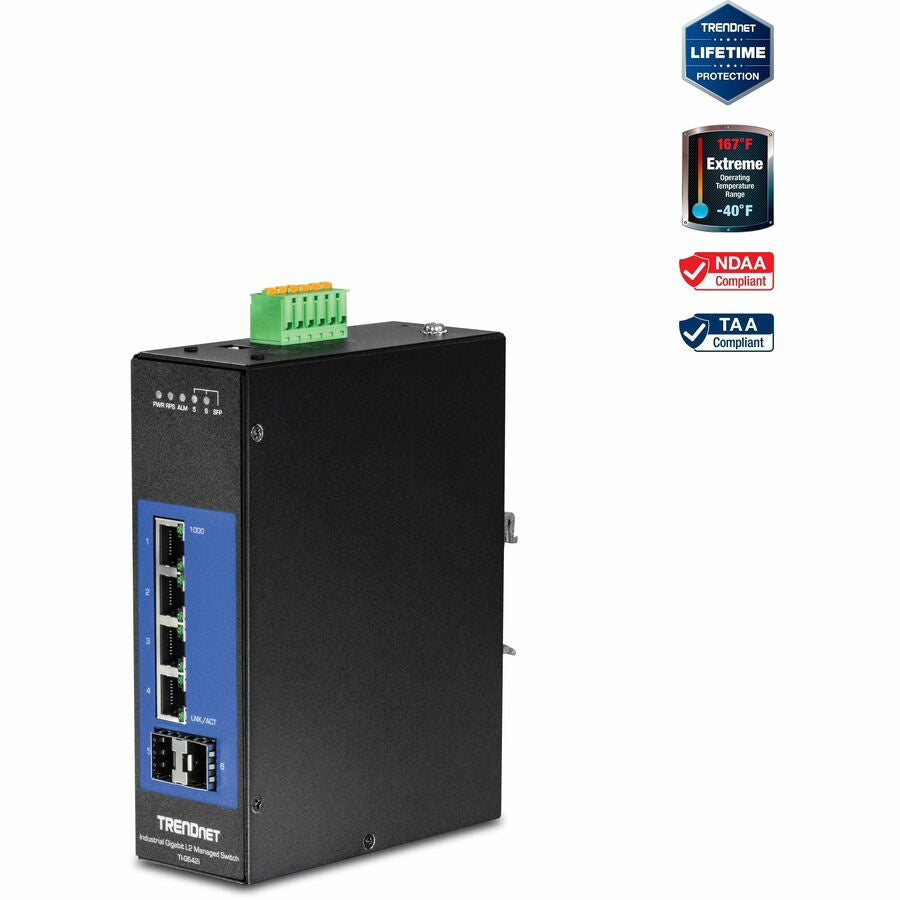 Transceptor de Red TRENDnet 6-Port Industrial Gigabit L2 Managed DIN-Rail Switch; 4 x Gigabit Ports; 2 x SFP S - vista 5