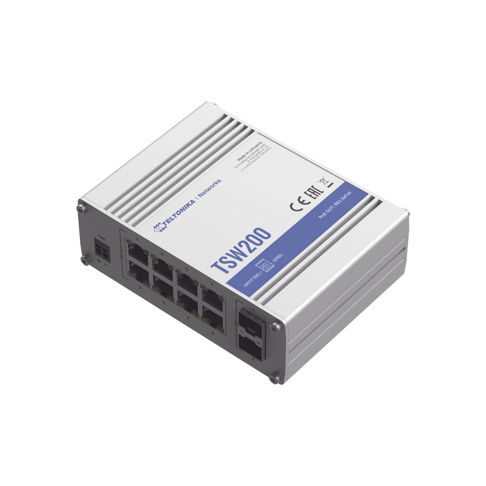 Switch Industrial No-Administrable 8 puertos Gigabit PoE Teltonika TSW200