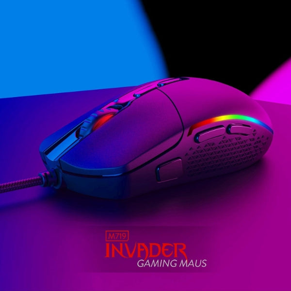 Mouse Gamer - Redragon Invader M719 - RGB Chroma - 10000 DPI - Sensor Pixart 3325 - 8 Botones Programables - Negro-izquierda