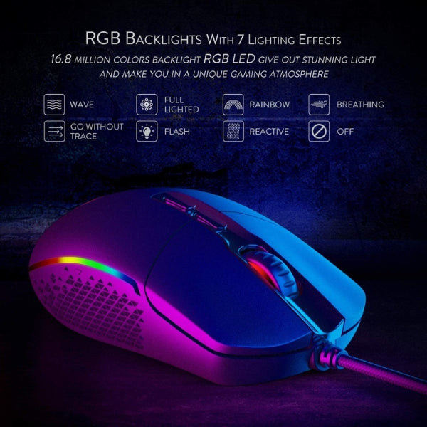 Mouse Gamer - Redragon Invader M719 - RGB Chroma - 10000 DPI - Sensor Pixart 3325 - 8 Botones Programables - Negro-detalles