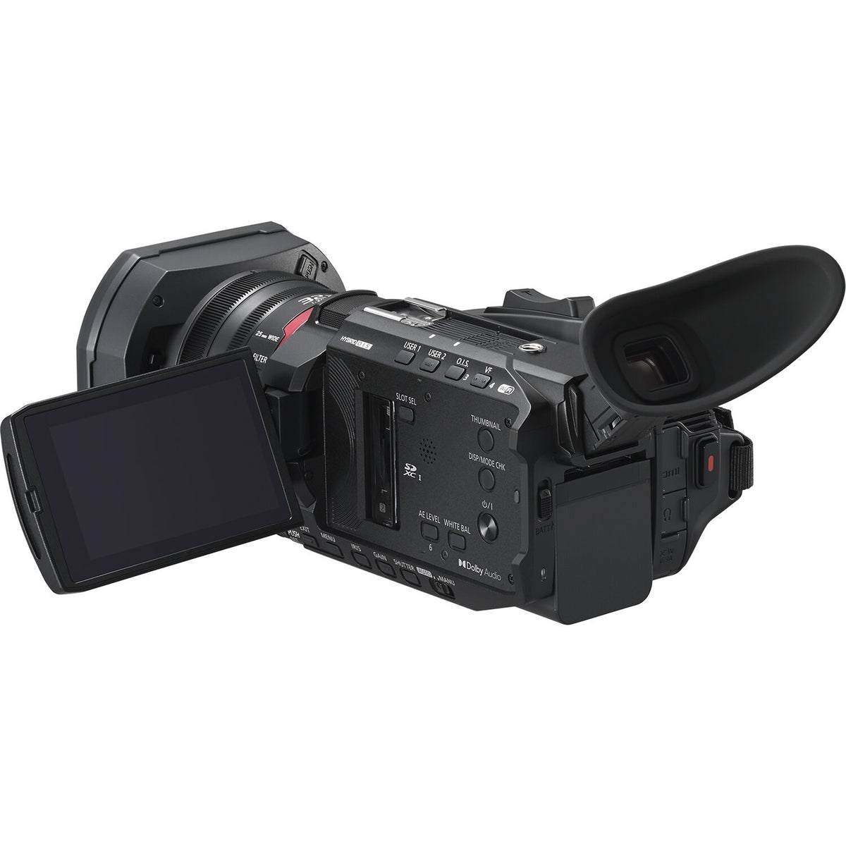Videocámara Panasonic HC-X1600 UHD 4K HDMI con 24x Zoom - vista trasera