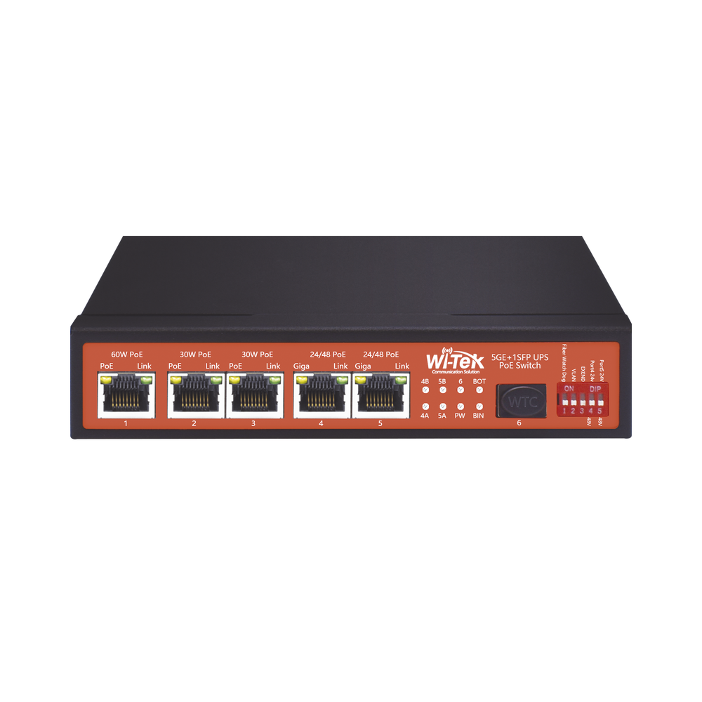 Controlador Solar de 5A con Switch PoE Wi-Tek WI-PS306GF-UPS 1 puerto