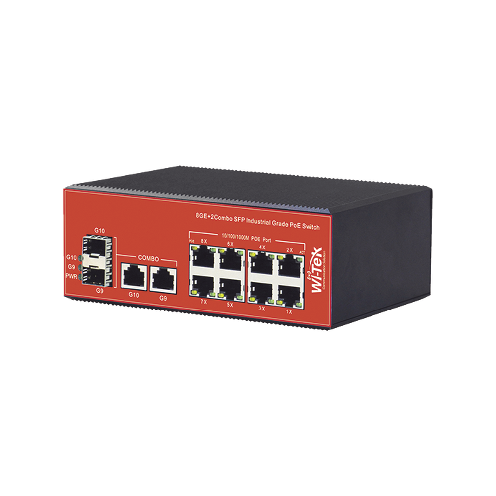 Switch Industrial PoE+ no administrable Wi-Tek WI-PS310GF-I