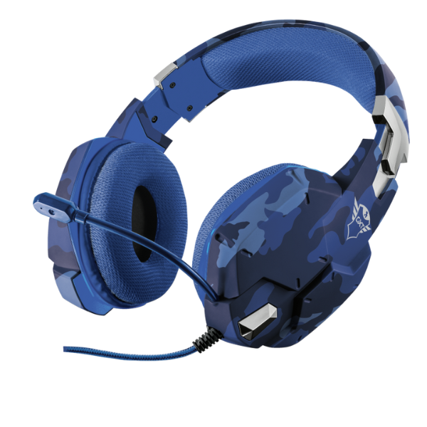 audifonos trust color azul con diseño camo