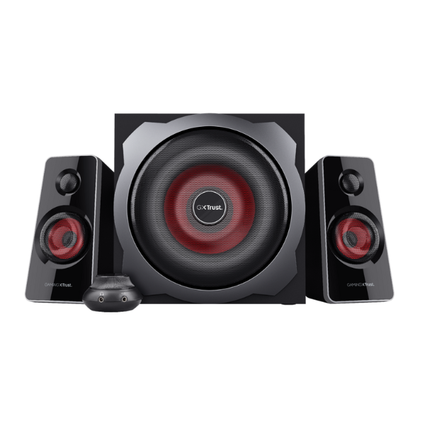 cornetas trust color negro con rojo