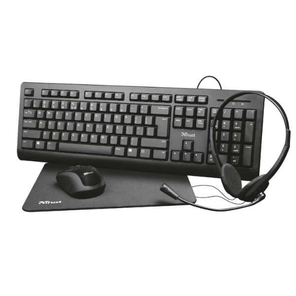 kit 4 en 1 con teclado, mouse, audifonos y mousepad color negro