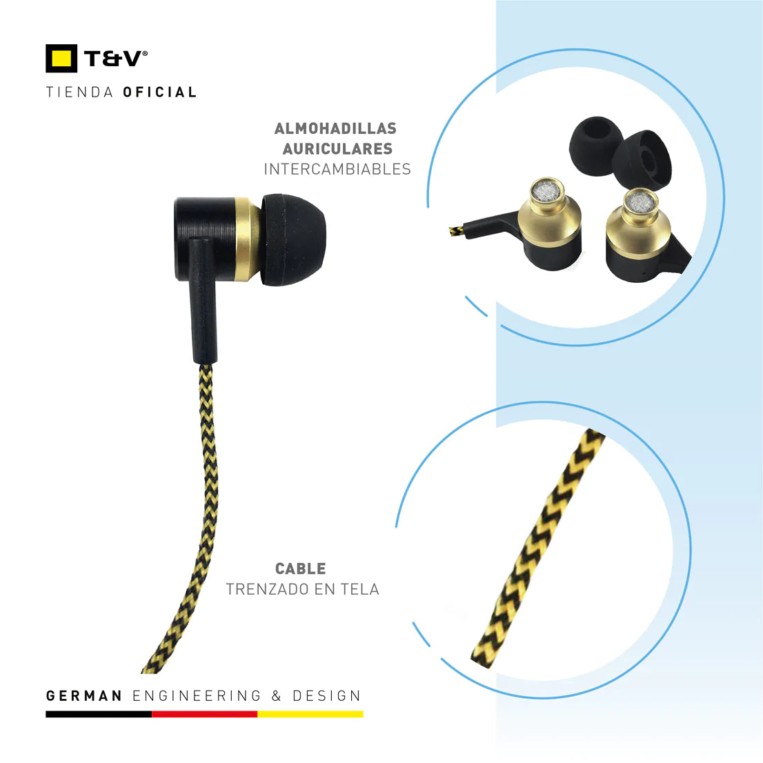 Audifonos Thonet & Vander 5Mw Aux 3.5Mm Cable Trenzado En Tela Amarillo Y Negro Klein