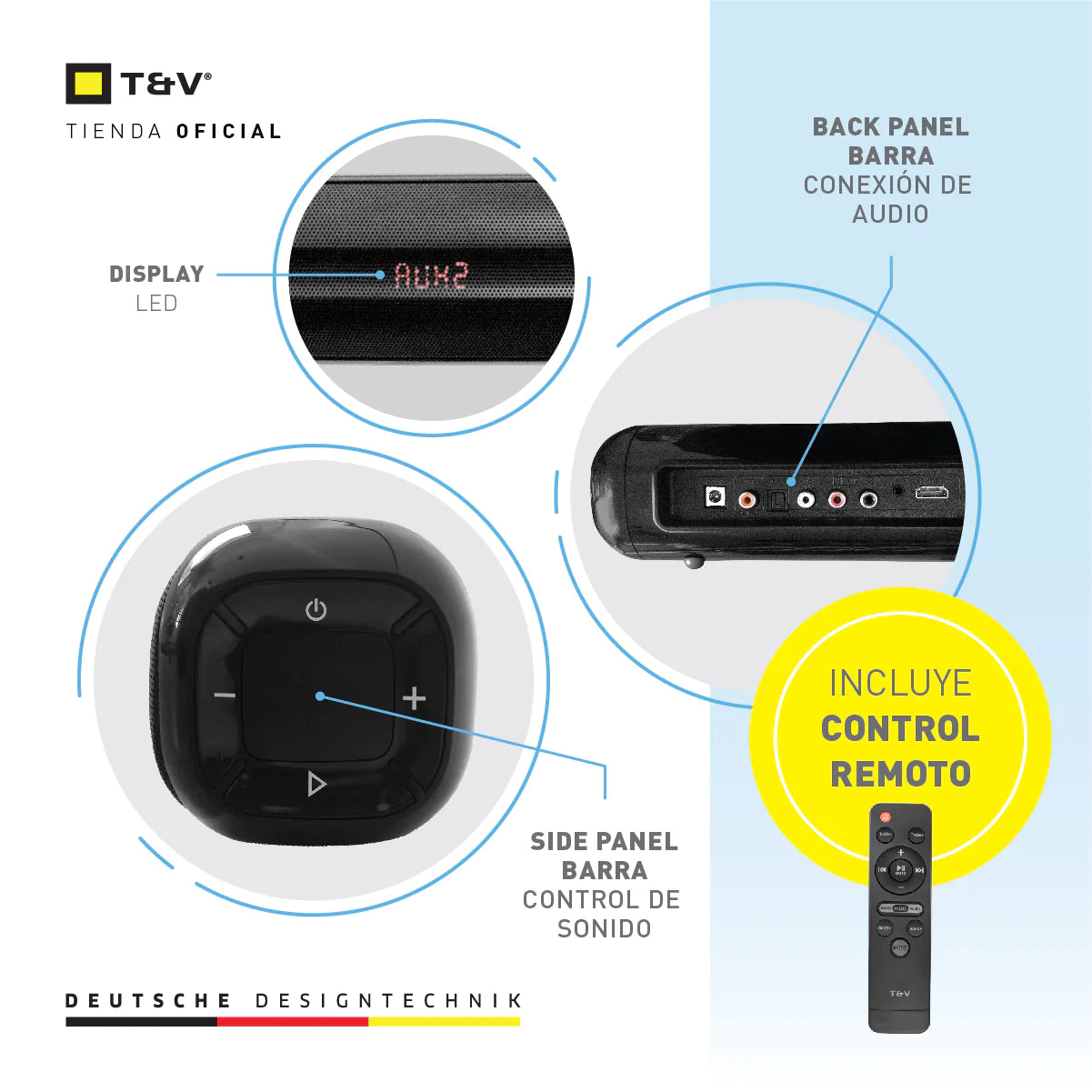 Barra De Sonido Thonet & Vander 250W Optico + Bluetooth + Aux 3.5Mm + Hdmi + Coaxial Rohre