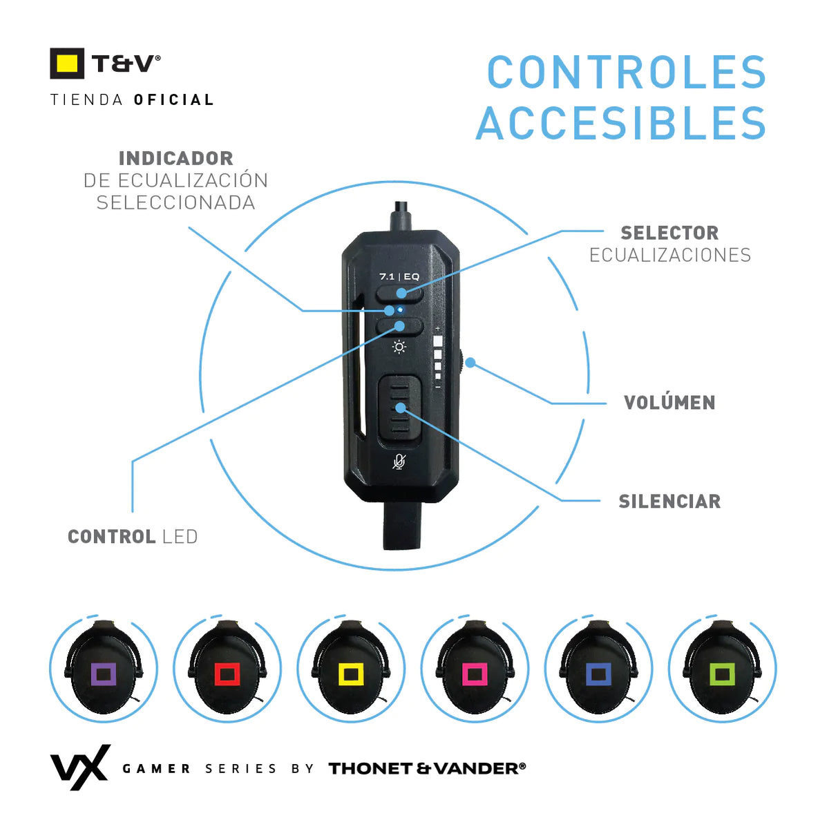 Audifonos Thonet & Vander 20Mw Headset Aux 3.5Mm + Usb Con Microfono Flexible Y Ajustable Luz Led VX730 Gaming