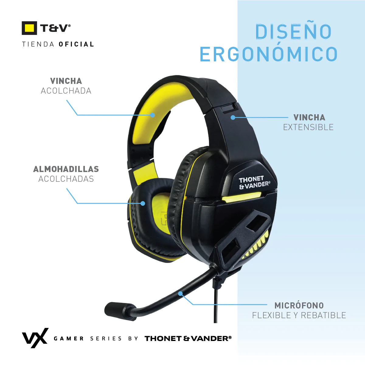 Audifonos Thonet-Vander color negro con amarillo diseño ergonomico