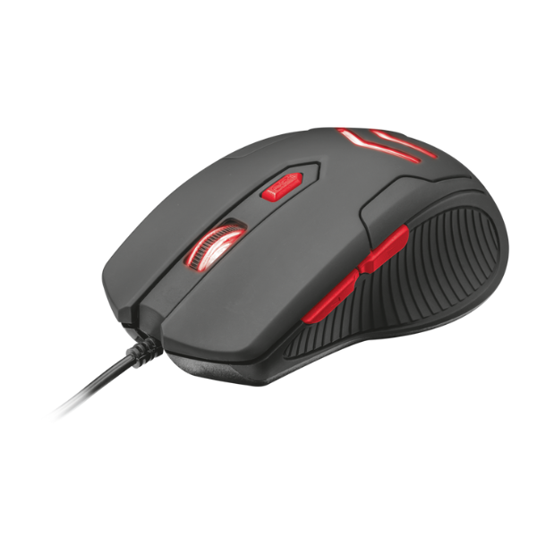 Mouse y mousepad trust color negro con rojo con luces led y 6 botones