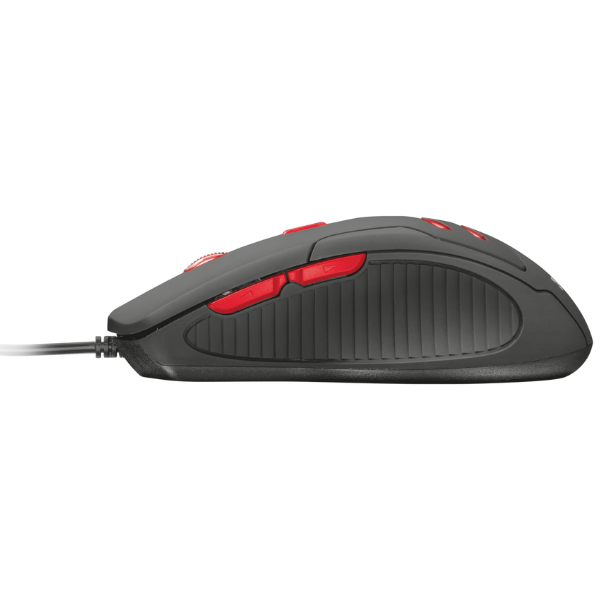 Mouse y mousepad trust color negro con rojo con luces led y 6 botones
