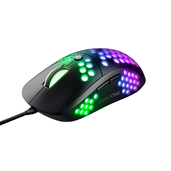 mouse con diseño de panal y luces led de varios colores