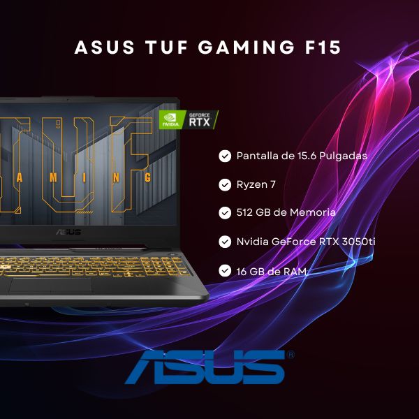 Laptop Gaming ASUS TUF Gaming 15.6" 144Hz FHD AMD Ryzen 7 4800H NVIDIA GeForce RTX 3050TI Memoria Ram 16GB Disco 512GB SSD