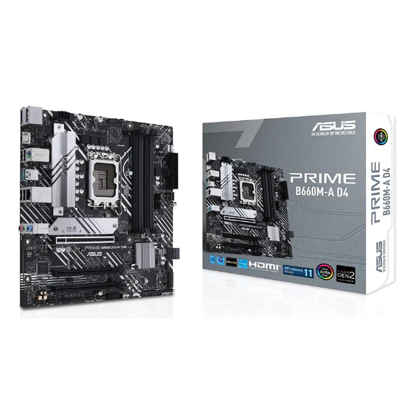Tarjeta Madre ASUS Prime B660M-A WiFi D4 LGA 1700 Intel 12th Gen mATX (PCIe 4.0 Wi-Fi 6,DDR4,2xM.2 Slots, 1Gb LAN 2 x HDMI, Motherboard