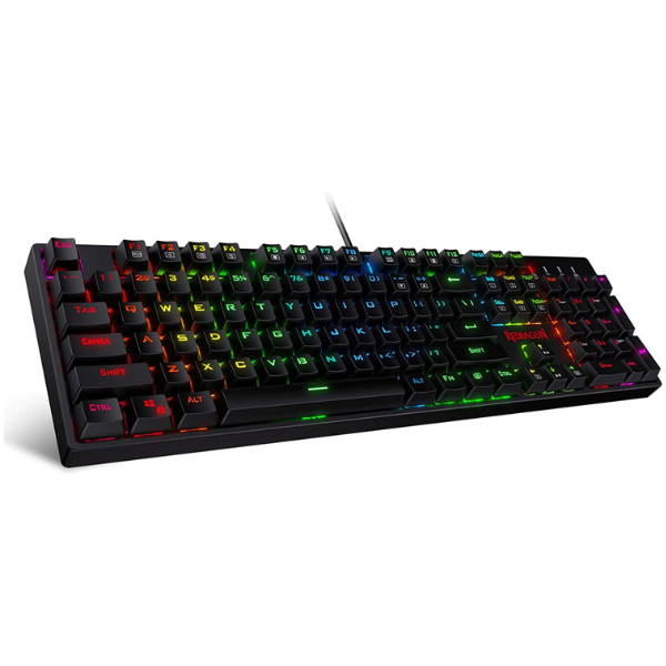 Teclado Mecánico Redragon K582 SURARA retroiluminado LED RGB con 104 teclas, interruptores lineales y rojos silenciosos