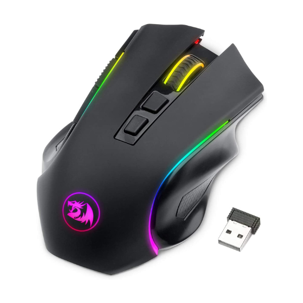 Mouse Redragon M602 Griffin inalámbrico 8000 DPI, con botón de fuego, ergonómico programable retroiluminado RGB, recargable 70 horas