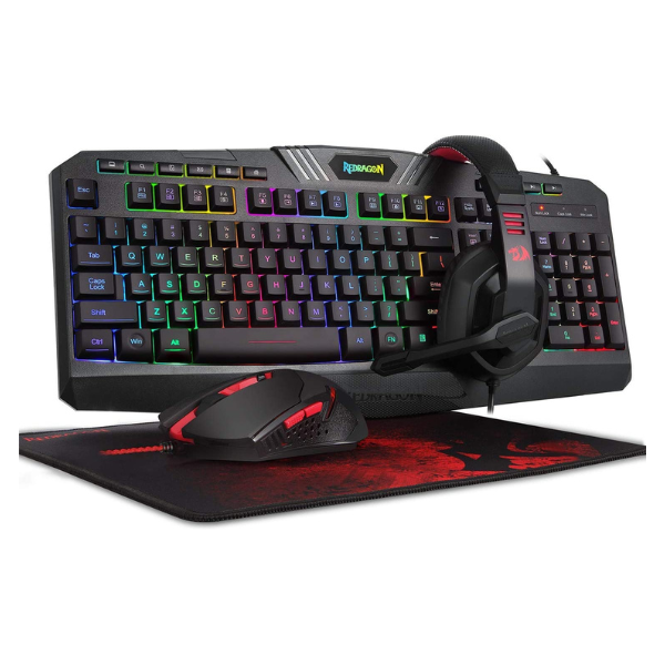 Kit 4 en 1 Redrag S101 RGB Backlit Gaming Mouse M601 + Teclado RGB + Audifonos Garuda Stereo + archelon Mouse Pad Negro