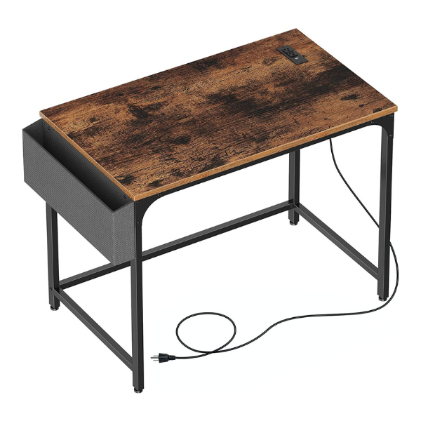 Mesa Rolanstar Power Outlet with USB Ports Charging Station, 39" Side Storage Bag Iron Hooks Stable Metal Rustic Brown
