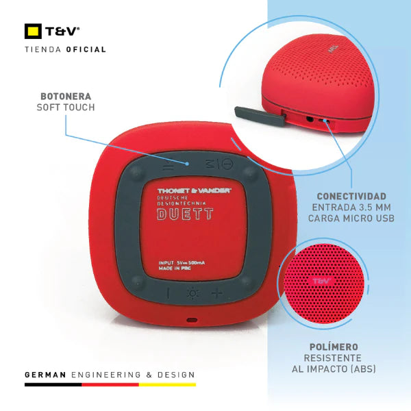 Cornetas Thonet & Vander 30W Bluetooth + Aux 3.5Mm + Radio Fm Duett Rojo