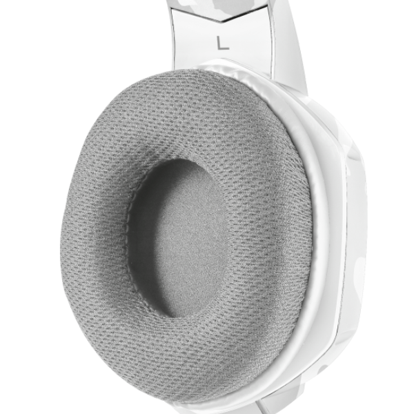 audifonos blancos con diseño camo y microfono