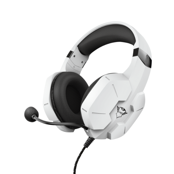 audifonos trust carus gaming color blanco con detalles en plateado y negro