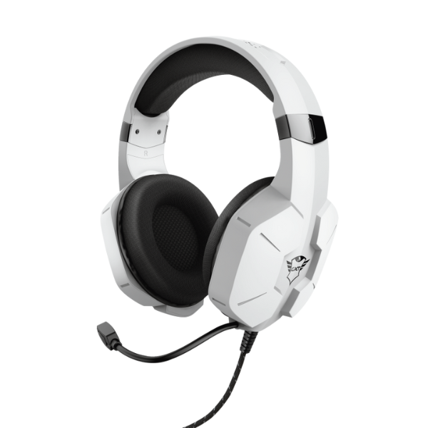 audifonos trust carus gaming color blanco con detalles en plateado y negro