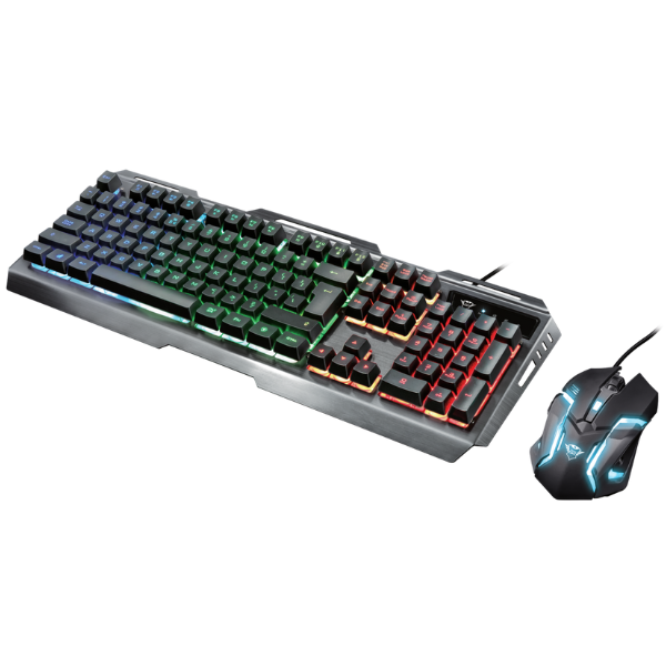 teclado y mouse con luces RGB trust