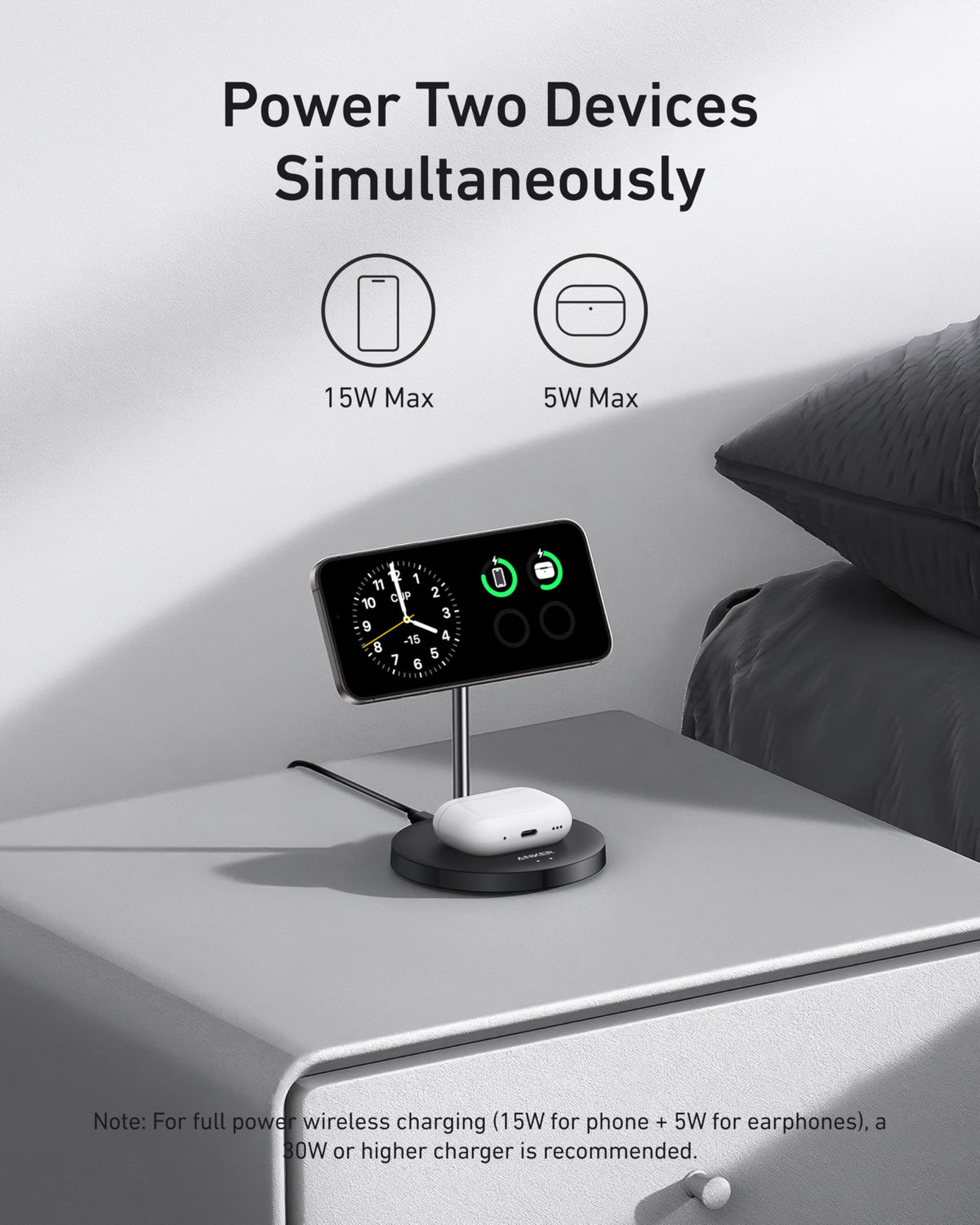 Cargador Inalámbrico Anker MagGo 2 en 1 con Soporte - Blanco