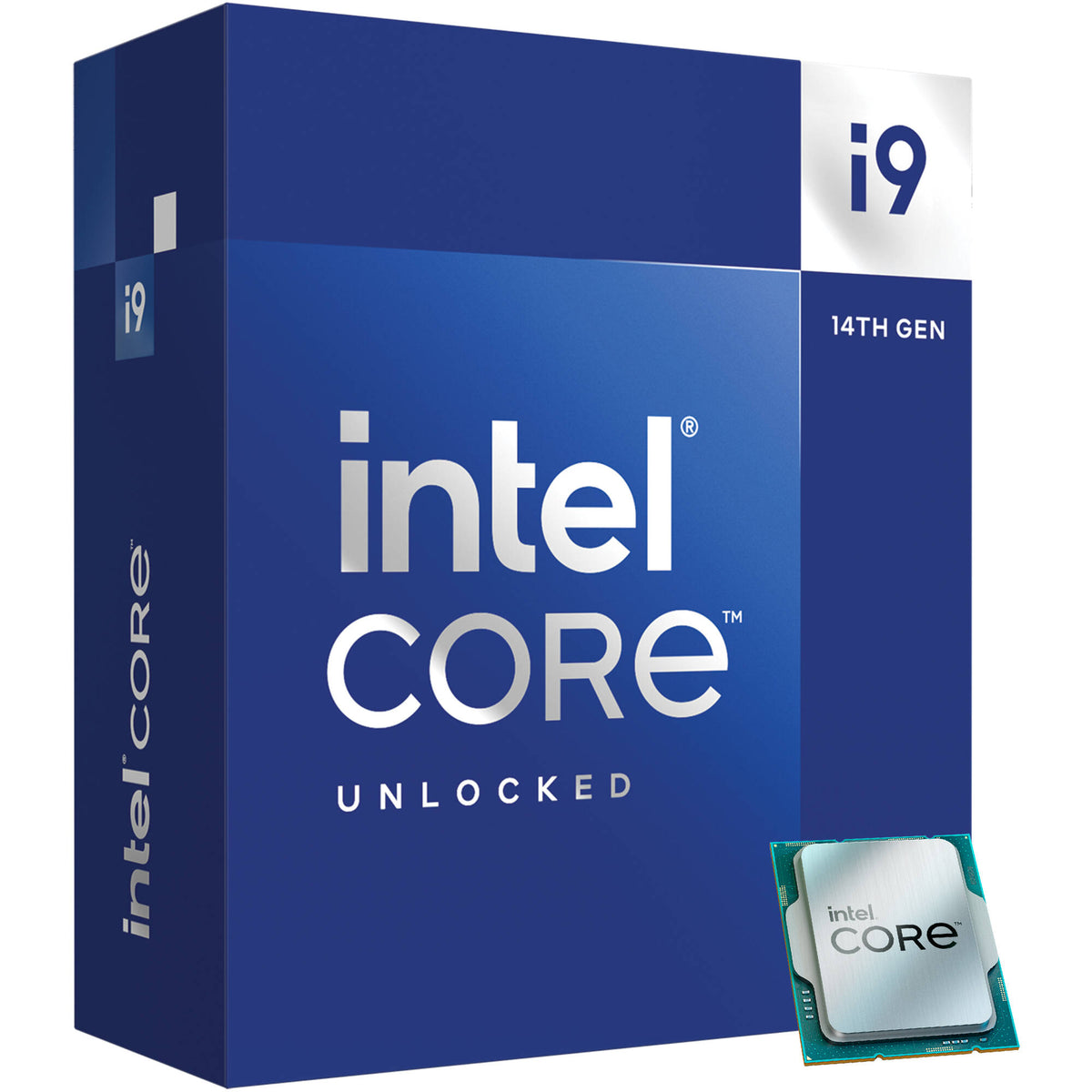 Caja del Intel Core i9-14900K Unlocked con el procesador LGA1700 al frente
