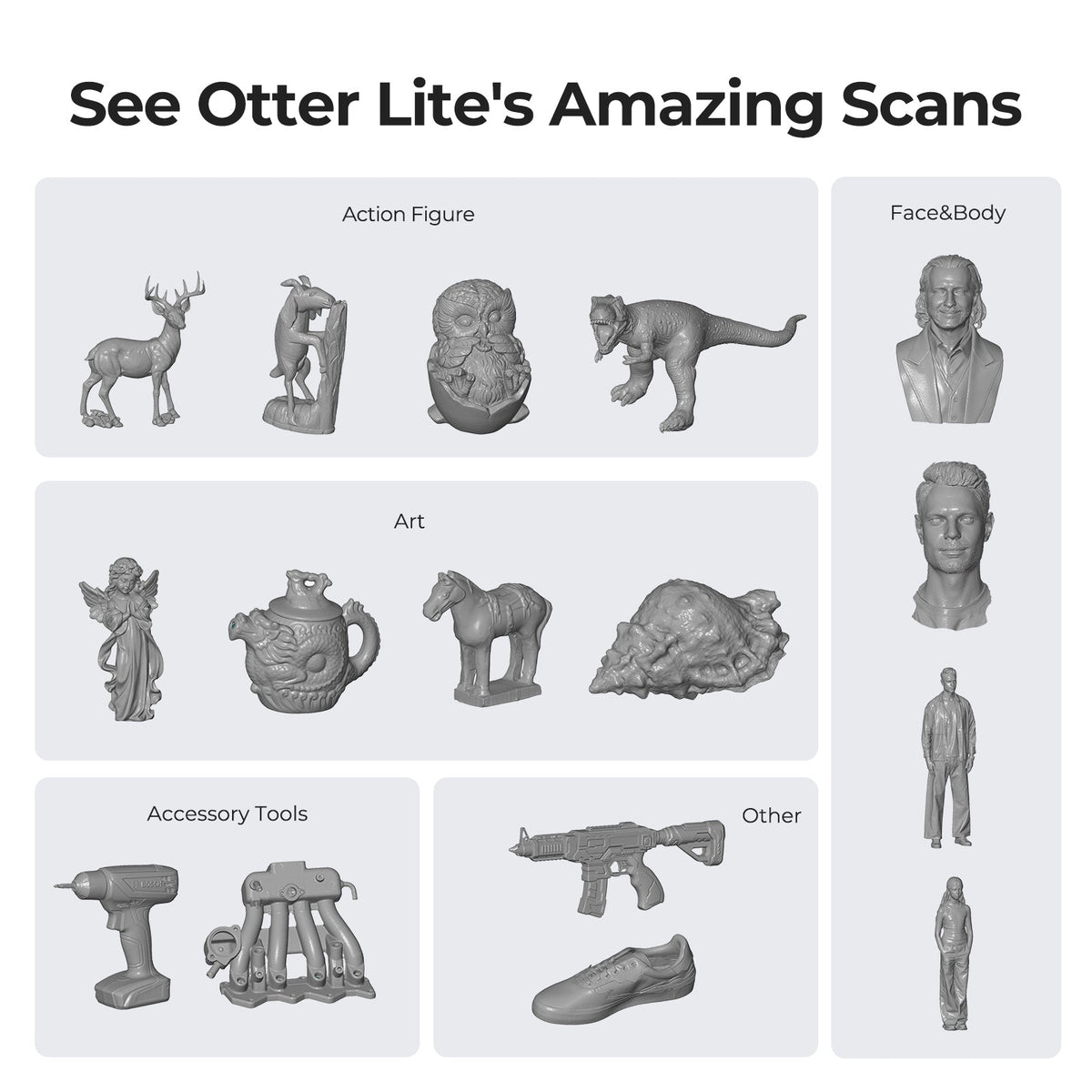 Escáner 3D Creality Otter Lite: precisión de hasta 0,05 mm, visión estéreo de 4 lentes, escaneo inalámbrico a 30 fps y c
