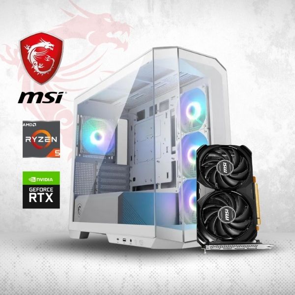 PC Computador MSI AMD Ryzen 5 5600X - B550M - 16GB DDR4 - 1TB M.2 - Gráficos GeForce RTX 4060 8GB - Fuente 650W 80PLUS Bronze - Case MSI PANO M100R White