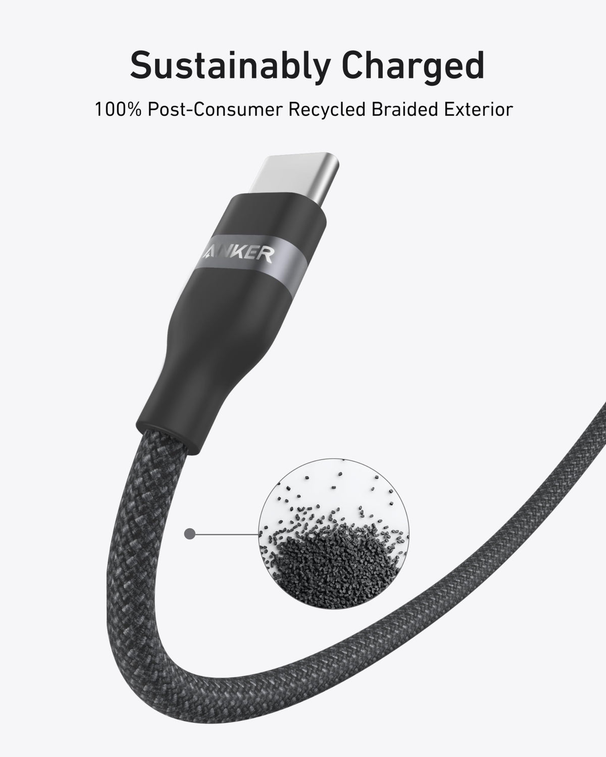 Cable Anker 240W USB-C to USB-C Cable (3ft Upcycled-Braided)