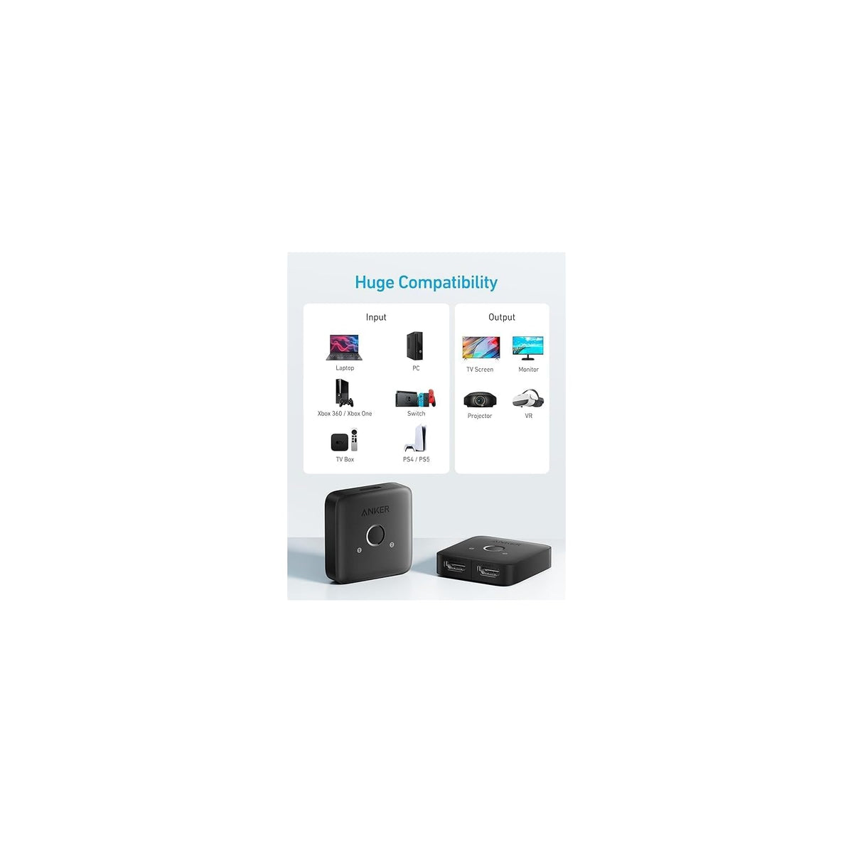 Conmutador Anker HDMI, interruptor HDMI 2 en 1, interruptor de monitor con - vista 5