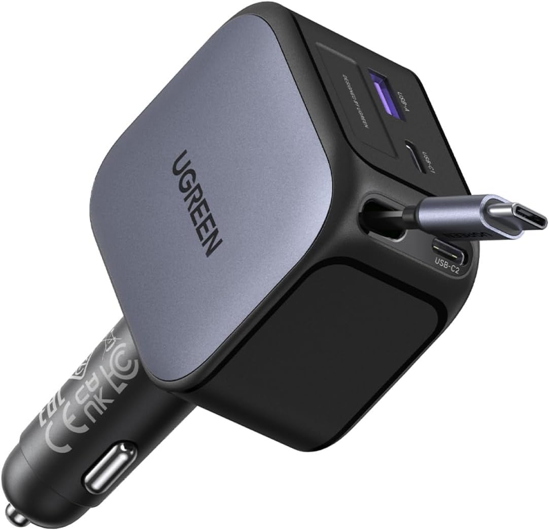 Cargador-de-Auto-UGREEN-145-W-de-4-Puertos-con-Cable-Retráctil-de-60-W-portada