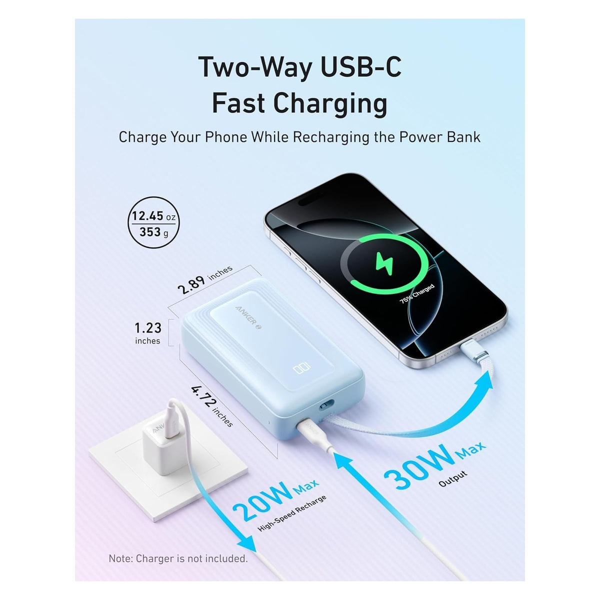 Power Bank Anker de 30 W y 45 W y 20,000 mAh con cable USB-C incorporado (paquete) - vista 6
