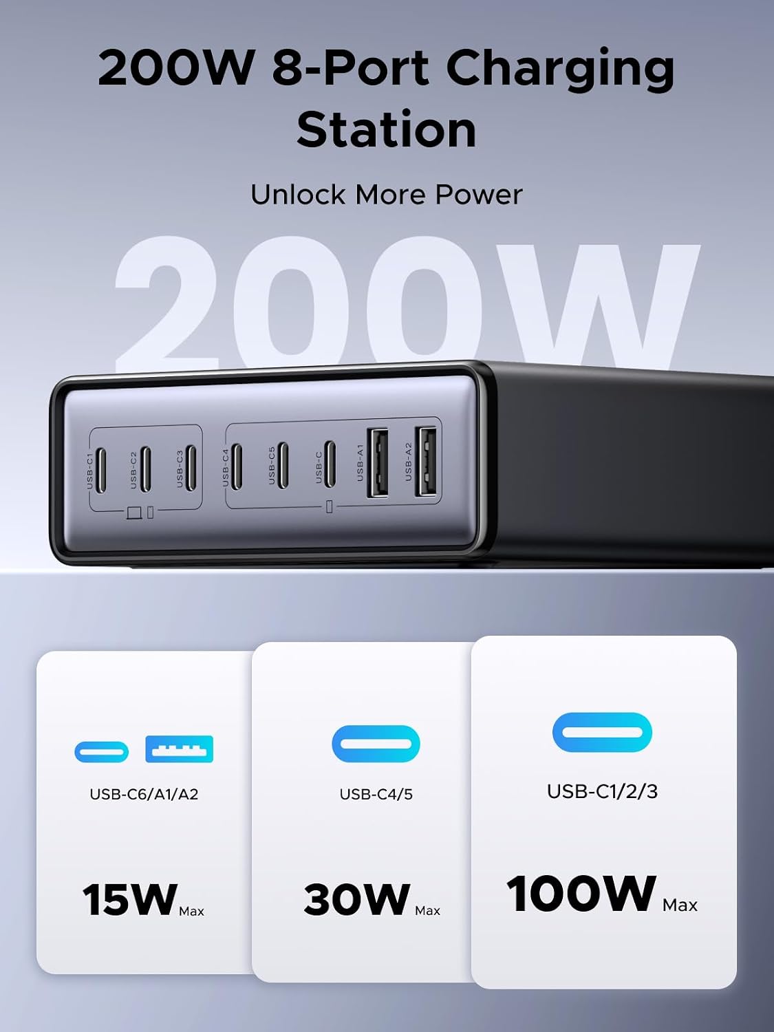 Estación-de-Carga-UGREEN-Nexode-200-W-de-8-Puertos-USB-C-con-PD-100-W-2
