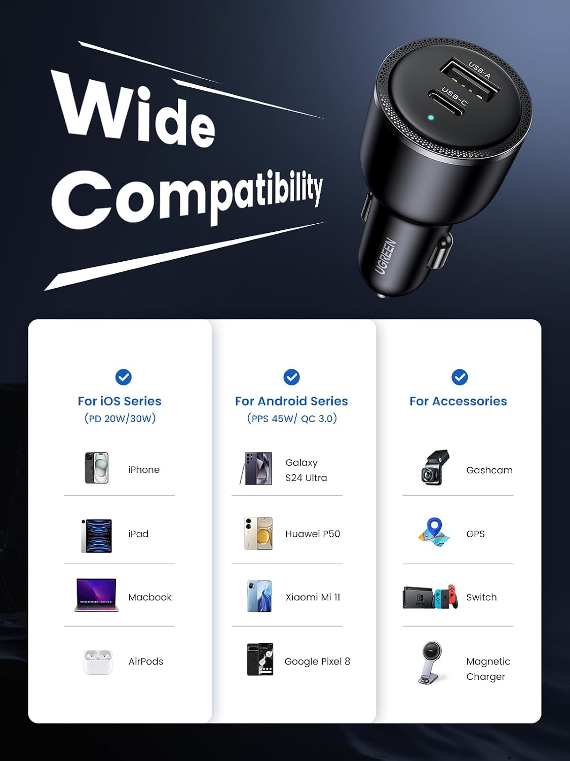 Cargador-de-Auto-UGREEN-63-W-de-2-Puertos-USB-C-7